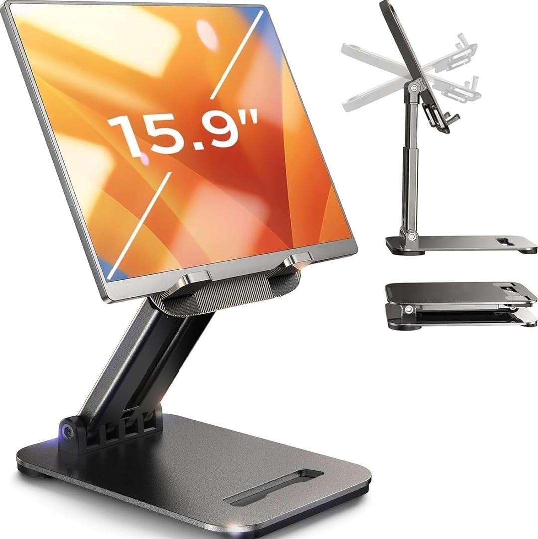 LISEN for iPad Stand Tablet Holder for Desk, Office Desk Accessories for Men Women Moms Gifts Home Office Dorm Essentials Gadgets Portable Monitor Stand for Apple iPad mini Accessories Switch Kindle (Black)