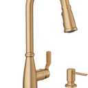 Moen Nolia Bronzed Gold One-Handle High Arc Kitchen Faucet with Pull Down Sprayer and Soap Dispenser, Kitchen Sink Faucet Featuring Power Boost Technology, 87071BZG
