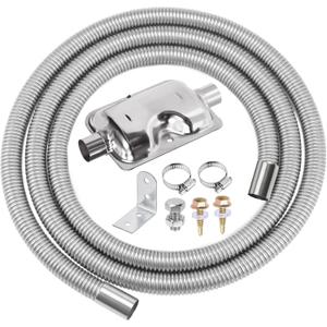 Swpeet 8Pcs 1" x 118" - 25mm x 300cm Stainless Steel Diesel Heater Exhaust Pipe and Exhaust Silencer Muffler with 18mm-29mm Hose Clamps Kit, Fuel Tank Diesel Gas Vent Hose Exhaust Tubing for Car