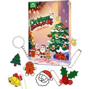 NewFamily Christmas Shrink Art Kit for Kids  49 Pcs Pre-Cut Shrinky Dinks for Christmas Crafts  DIY Bracelets, Necklaces, Keychains & Christmas Tree Decorations