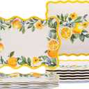 6.6 Inch Square Plates & 8.8 Inch Rectangle Plates, Melamine Dinnerware Set for RV, Camping, Outdoor, Lemon Design, 12 Pcs, Lightweight & Durable