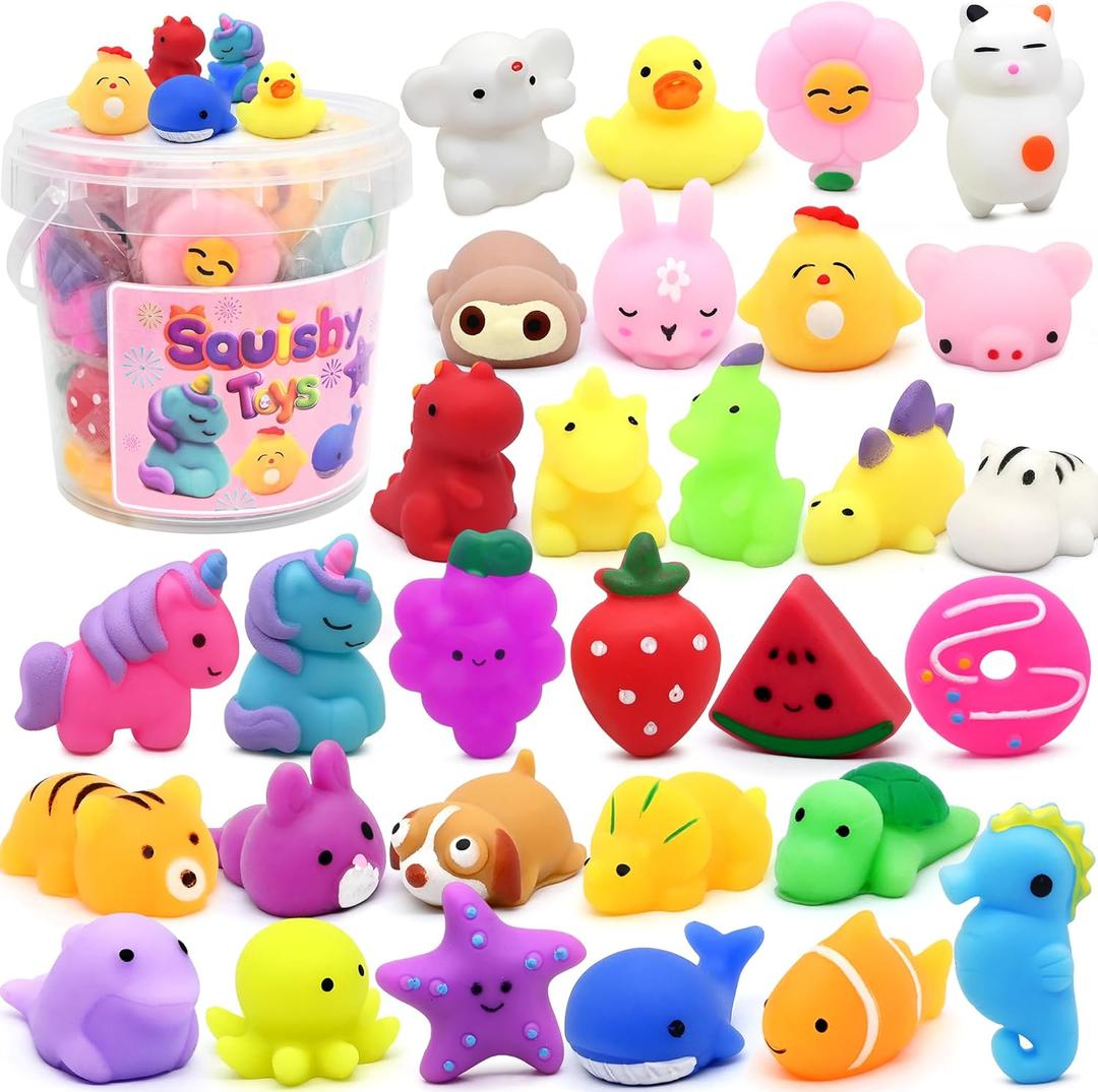 30 Pack Mochi Squishy Toys, Party Favors for Kids 4-8-12,Birthday Gifts Treasure Box Classroom Prizes Goodie Bag Stuffers, Mini Squishy Fidget Toys, Carnival Prizes in Bulk