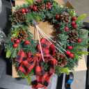 Riceshoot 2 Pack 12V LED Christmas Car Wreath with Red Bow 13 Inch Artificial Lighted up Wreath for Car Front Grill Plug in Lighting for Xmas Hanging Decoration (Color Light Classic)