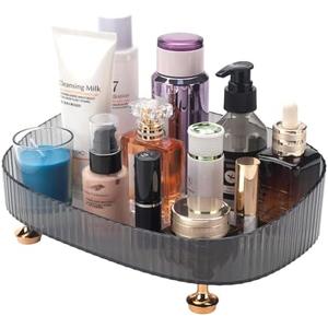 Makeup Perfume Organizer, Bathroom Vanity Tray, Decorative Dresser Tray, Bathroom Countertop Organizer Tray for Cosmetics, Skincare Products, Grey