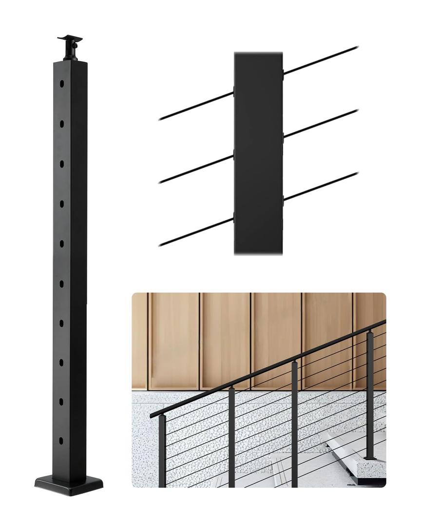 VEVOR Stair Cable Railing Post, 10 30 Pre-Drilled Holes, 36x2x2 Inches Stainless Steel Cable Railing System Kit for Indoor Outdoor Deck Balcony, 1 Pack, Black, Product ID 1JZLGZXHS914YIVIS001V0