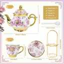 20 Pcs Porcelain Tea Set with Metal Holder, 700ml/23oz European Ceramic Tea Set for Adults, Adult Tea Set Gift, Flower Tea Cup Saucer Set for Party With Gold Flower Painting (Elegant Purple/700ml)