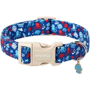 Lionet Paws Summer Blue Dog Collar- Cute Sea Shell Dog Collars with Plastic Buckle and Octopus Pendant,Light Adjustable Dog Collars for Medium Large Dogs