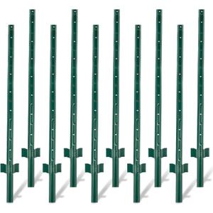Fence Posts 4.8 Feet - 10 Pack, Heavy Duty Metal Fence Post with U-Channel, Steel Fence U-Post for Holding Garden Wire Fence, Corner Anchor Posts (Green 10 Pack)