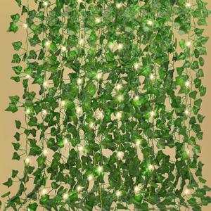 RECUTMS Ivy Fake Vines 24 Pack 173 FT Artificial Vine with 200 LED String Light Leaves Wall Decor Leaf Plants Greenery Garland Hanging Plant for Aesthetic Room Garden Office Wedding Decorations
