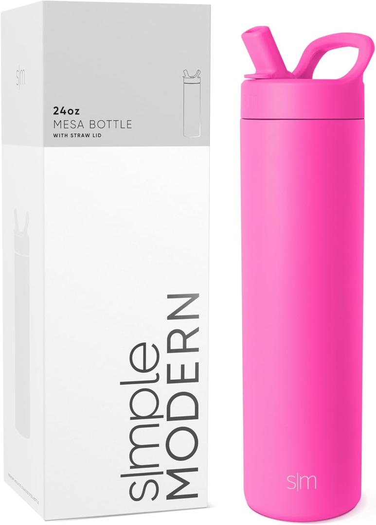 Simple Modern Water Bottle with Straw lid | Insulated Stainless Steel Thermos | Reusable Travel Water Bottles for Gym & Sports | Leak Proof & BPA Free | 24oz, Raspberry Vibes
