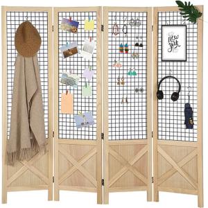 Wnutrees 4 Panel Gridwall Display, Folding Privacy Screen Room Divider
Freestanding Wood Room Divider,Portable Display Board Organizer for Room Separation,Craft/Art Shows,Wall Organization,Natural