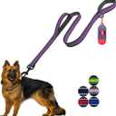 JSXD Heavy Duty Double Handle Dog Leash - 5 FT with Comfortable Padded and Reflective Rope, for Small to Large Dogs (Wide-Purple)