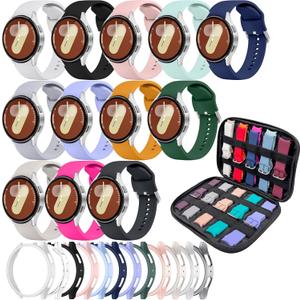 12 Pack Sport Bands Galaxy Watch Bands and 12 Pack Galaxy Watch Cases Compatible with Samsung Galaxy Watch 7 40mm 44m Case Protector, Silicone Sport Watch Bands&Storage Organizer for Women Men