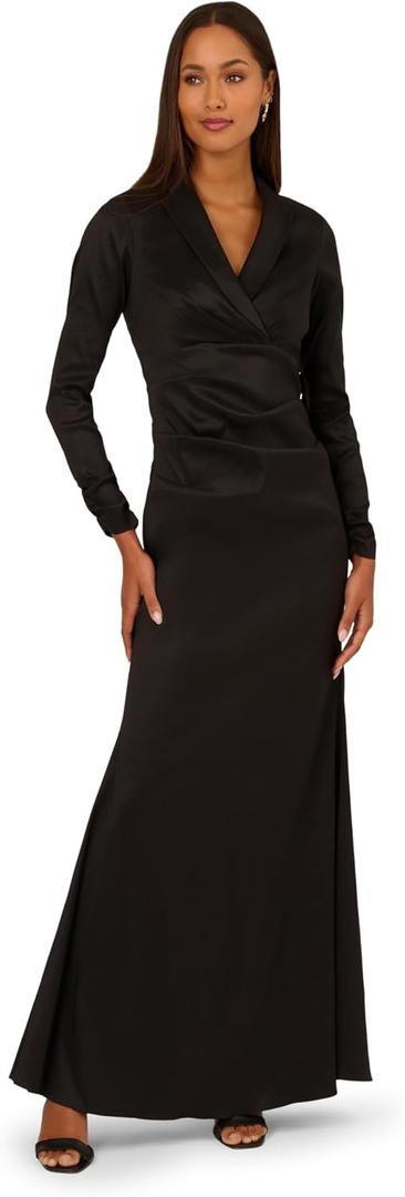 Adrianna Papell Women's Stretch Taffeta Tuxedo Dress, Black, 10