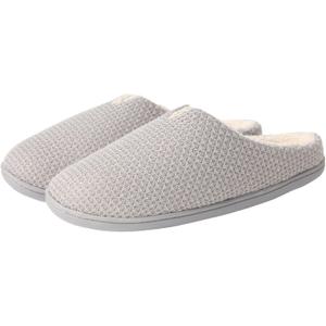 Womens Cozy Winter Slippers with Textured Knit Upper and Plush Fleece Lining, Memory Foam Insole, Snug Fit Home Shoes, Size up for Comfort (7-8, Grey)
