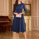 DRESSTELLS Women's Cocktail Dresses, Formal Wedding Guest Church Vintage Tea Party 3/4 Sleeve Pleated Dress (Blue, M)