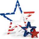 COCHIE 4th of July Decorations Stars Set of 4, Red White Blue Decor, Patriotic Memorial Day Star Tiered Tray Decor, Labor Day Fourth of July Decoration for Home Office Table Shelf (Print)