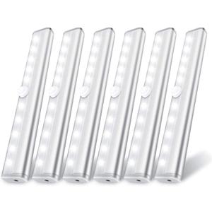 6 Pack Motion Sensor Lights, 10 LED Closet Battery Operated Lights, Stick-On Anywhere Magnetic Night Light Bar, Led Safe Light Indoor for Closet Stairs Wardrobe Under Cabinet
