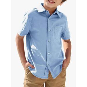 Boys' Long Sleeve Dress Shirts Classic Collared Button-Down Tshirt Solid Cotton Top with Chest Pocket 120