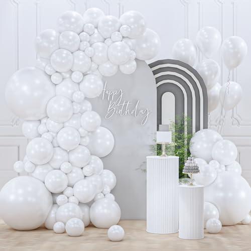 PartyWoo Pearl White Balloons 123pcs Different Sizes Pack of 18 12 10 5 Inch Metallic White Latex Balloon Arch Kit Garland for Wedding Graduation Baby Shower Birthday Party Decorations White-Z30, Pack of 2