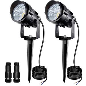 5W Low Voltage Landscape Lights with Connectors, AC/DC 12V-24 Landscape Spotlights 3000K Warm White Waterproof Garden Yard Pathway Wall Tree Flag Landscaping Lights with Spike Stand (2 Pack)