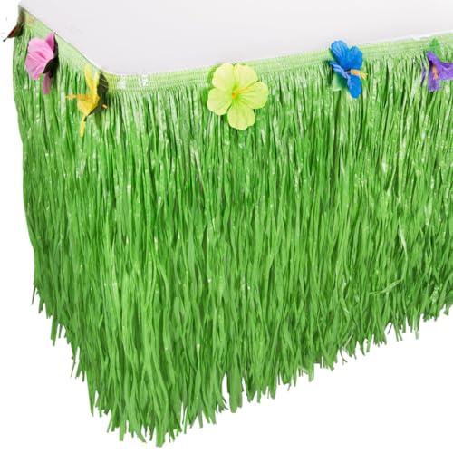Luau Grass Table Skirt Natural Hawaiian Table Skirt Tropical Party Decorations 9 Feet x 29.5 Inch (Green)