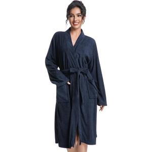 Women Lightweight Bath Robes Terry Cloth Towel Robe Microfiber Knee Length Bathrobe with Pockets (M)