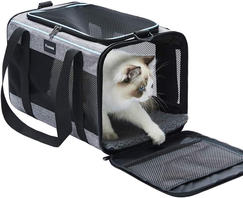 Vceoa 17.5x11x11 Inches Cat, Dog Carrier for Pets Up to 16 Lbs, Soft-Sided Cat Bag Animal Carriers Travel Puppy Carry As a Toy of Fabric Pet Home (XH)