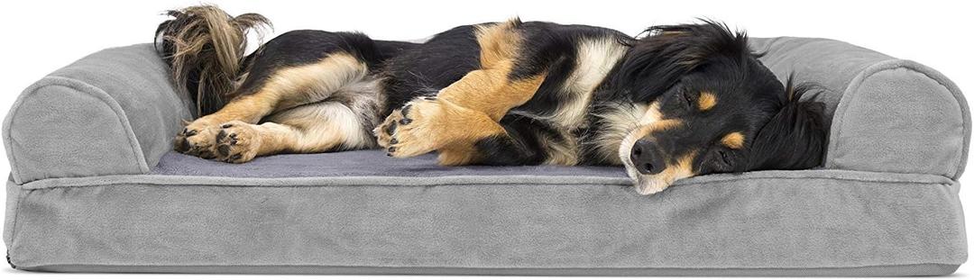 Furhaven Orthopedic Dog Bed for Medium/Small Dogs w/ Removable Bolsters & Washable Cover, For Dogs Up to 35 lbs - Faux Fur & Velvet Sofa - Smoke Gray, Medium (30.0"L x 20.0"W x 6.3"Th, (Faux Fur & Velvet) Smoke Gray)
