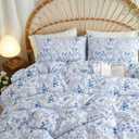 Sedefen Floral Duvet Cover Queen Size Blue White Romantic Floral Bedding Set 3Pcs Spring Cottagecore Garden Botanical Reversible Coquette Comforter Cover with Zipper Closure and 2 Pillowcases