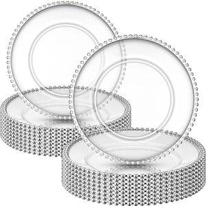 Zopeal 18 PCS Clear Charger Plates with Beaded Rim 13 Inch Plastic Round Charger Plates Bulk for Dinner Home Kitchen Wedding Party Tabletop(Silver)