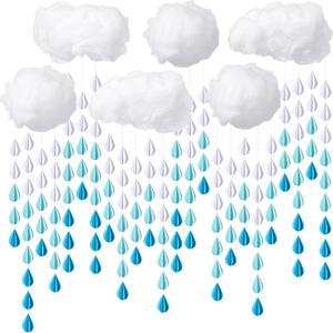 Amyhill 30 Pcs Artificial Cloud Raindrop Props 6 Pcs 3D Fake Clouds 24 Raindrop Garlands Room DIY Decorative Hanging Ornament Blue Hanging Rain Drops Decor for Baby Shower Birthday Wedding Party