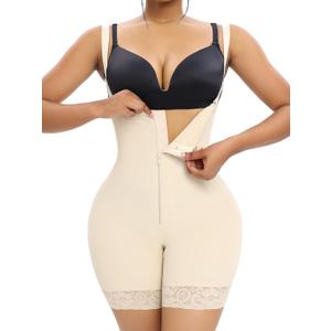 YIANNA Fajas Colombianas Shapewear for Women Tummy Control Butt Lifter Faja Body Shaper With Open Crotch (Large, Beige)