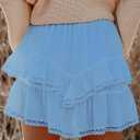 MIFOCAL Flowy Shorts for Women Casual Boho Ruffle Tiered Skorts High Waist Mini Skirts Golf Tennis Crochet Shorts (Blue, M)