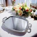 (Pack of 4) 21-Inch x 13.5-Inch Elegant Victoria Floral Engraved with Handle Serving Tray Silver Metal Plate Platter Food Decorative Buffet Wedding Party T166-4PK