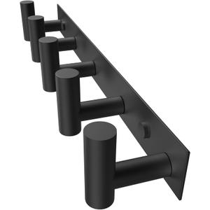 PMMASTO Coat Rack Wall Mounted, 5 "T Shaped Wall Hooks for Hanging, Heavy Duty Stainless Steel Coat Hook Rail for Hat Towel Robes in Bathroom Kitchen Mudroom Entryway (Black, 1 Pack)
