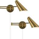 Plug in Wall Sconce Set of 2, Brass Swing Arms Wall Light Plug-in Wall Lamp for Bedroom Living Room Wall Lamp