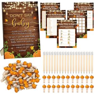 Patelai 321 Pcs Fall Thanksgiving Baby Shower Game Supplies Rustic Fall Baby Shower Bingo, Guess Who Mommy or Daddy Friendsgiving Little Pumpkin Is on The Way Photo Booth Photography