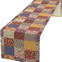 Patchwork Table Runner, Country Garden Fall Flowers Paisley Plaid Patchwork Pattern for Home Kitchen Table Decor Dining Coffee Room Party Decor 13x36in