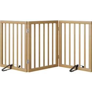 Dog Gates for Doorways Stairs, Foldable Freestanding Pet Gate, Dog Fences Indoor, Bamboo Dog Gates (Natural, 18-55" Wide) (3 Panel - 55 inches Wide)
