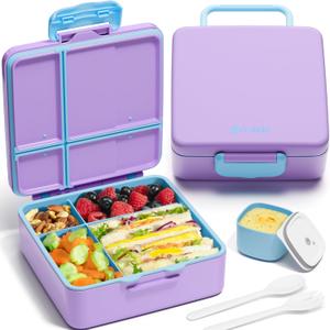 Fimibuke Bento Lunch Box for Kids, Leak Proof Toddler Bento Box with 4 Compartments BPA Free Dishwasher Safe Lunch Container with Utensils, Ideal Portion Sizes for Ages 3-12 Girls Boys for School (A6. Cotton Candy)