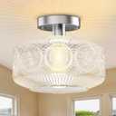 Ceiling Light,Kitchen Lighting Fixtures Ceiling with Glass Lampshade,Vintage Semi Flush Mount Ceiling Light,Light Fixtures Ceiling Mount,Light Fixture for Bedroom,Living Room