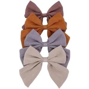 8 PCS Sailor Bow Hair Clips for Kids Girls Women Linen cotton Hair Bow Alligator Clips Baby Toddler Girl Mom Hair Accessories (Beige/Gold)