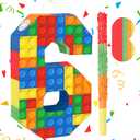 Building Blocks 6th Birthday Party Decorations Number 6 Pinata with Pinata Stick & Blindfold for Kids Girls Boys Happy Birthday Building Block Theme Party Supplies Carnival Games