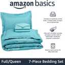 Amazon Basics Full/Queen Comforter Set with Geometric Sheets, 7-Piece Industrial Teal Bedding, Lightweight Microfiber Bed-in-a-Bag