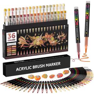 36 Brown Tones Colors Acrylic Paint Markers, Soft Brush Tip Paint Pens Paint Markers, Acrylic Paint Pens for Wood, Stone, Canvas, Glass, Fabric, Egg & DIY Crafts Art Supplies (Brown)