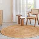 HOMEMONDE 8ft Round Natural Jute Rug - Handwoven Braided Reversible Vintage Area Rug Farmhouse Rustic and Bohemian Eco Friendly Home Dcor for Bedroom, Living Room and Kitchen