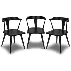 Poly & BARK Mid Century Modern Enzo Black Dining Chair Solid Oak Wood Splat Back Chair, 18" Seat Height, 32" Tall Stylish MCM Kitchen & Dining Room Chair - Set of 3
