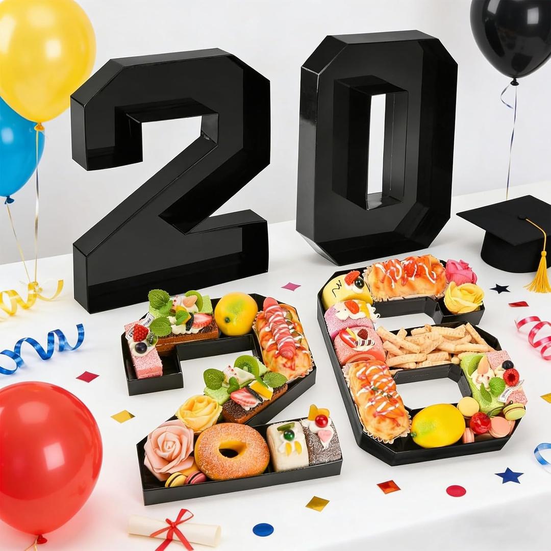2026 Cardboard Charcuterie Numbers, Fillable Number Boxes, Graduation Serving Trays, Paper Charcuterie Board, Party Centerpieces, Fruit Cheese Tray, Grad Tabletop Decor, Wedding Snack Supply (Black)