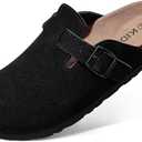 KIDMI Genuine Suede Clogs for Women Cork Footbed Sandals Leather Mules Potato Shoes with Arch Support (Black)